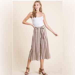 48 VERVET BY FLYING MONKEY Striped Wide Leg Pants - Red, Brown, Cream